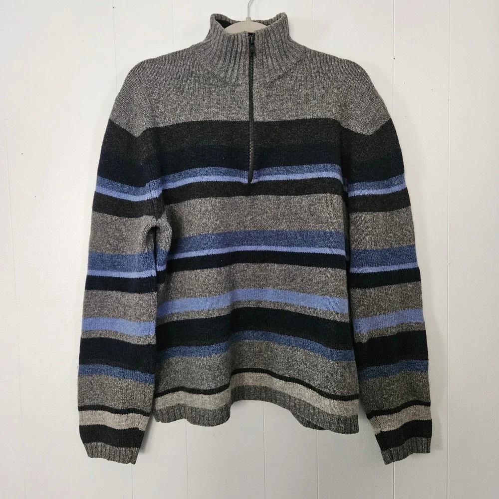 Banana Republic Wool Sweater Mens L Striped Mock Neck Preppy Grandpacore